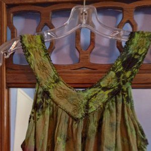 Tie-Dye Embroidered Bohemian Sleeveless Blouse / Coverup